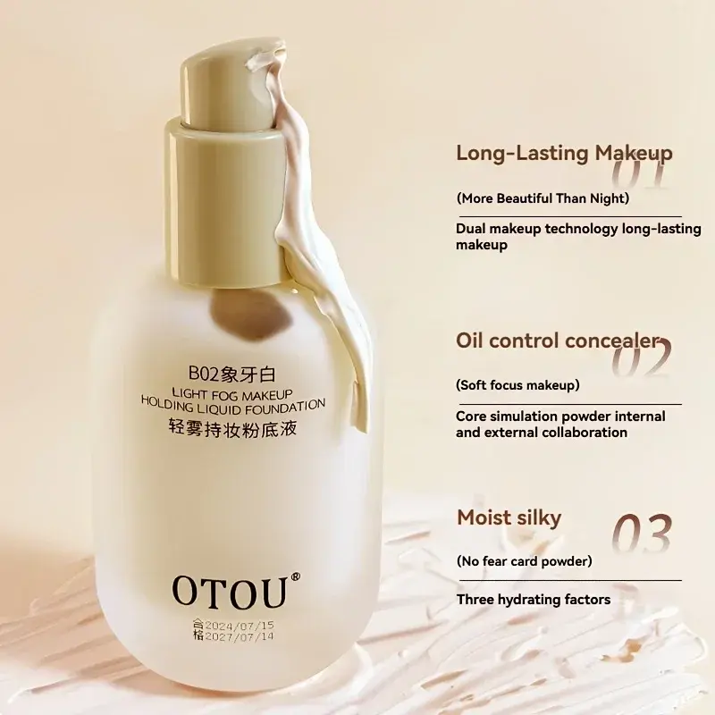 OTOU 30ml Liquid Foundation Concealer Long-Lasting BB Cream Waterproof for Dry to Oily Skin Brightening Skin Care