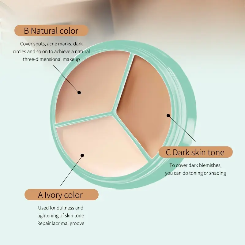 3-in-1 Waterproof Concealer Palette Medium Skin Tone Natural Finish Cream Texture Medium Full Coverage Hydrating for Blemishes