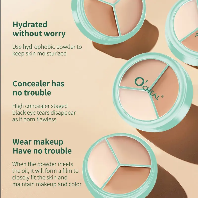 3-in-1 Waterproof Concealer Palette Medium Skin Tone Natural Finish Cream Texture Medium Full Coverage Hydrating for Blemishes