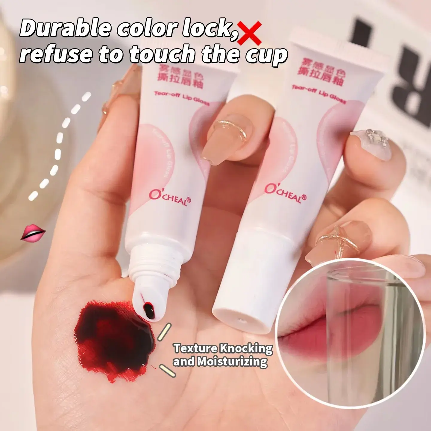 O'CHEAL Velvet Lip Tint Transfer-Proof Long-Lasting Non-Drying Smudge-Proof Watery Glossy Stain No Feathering 12H Wear