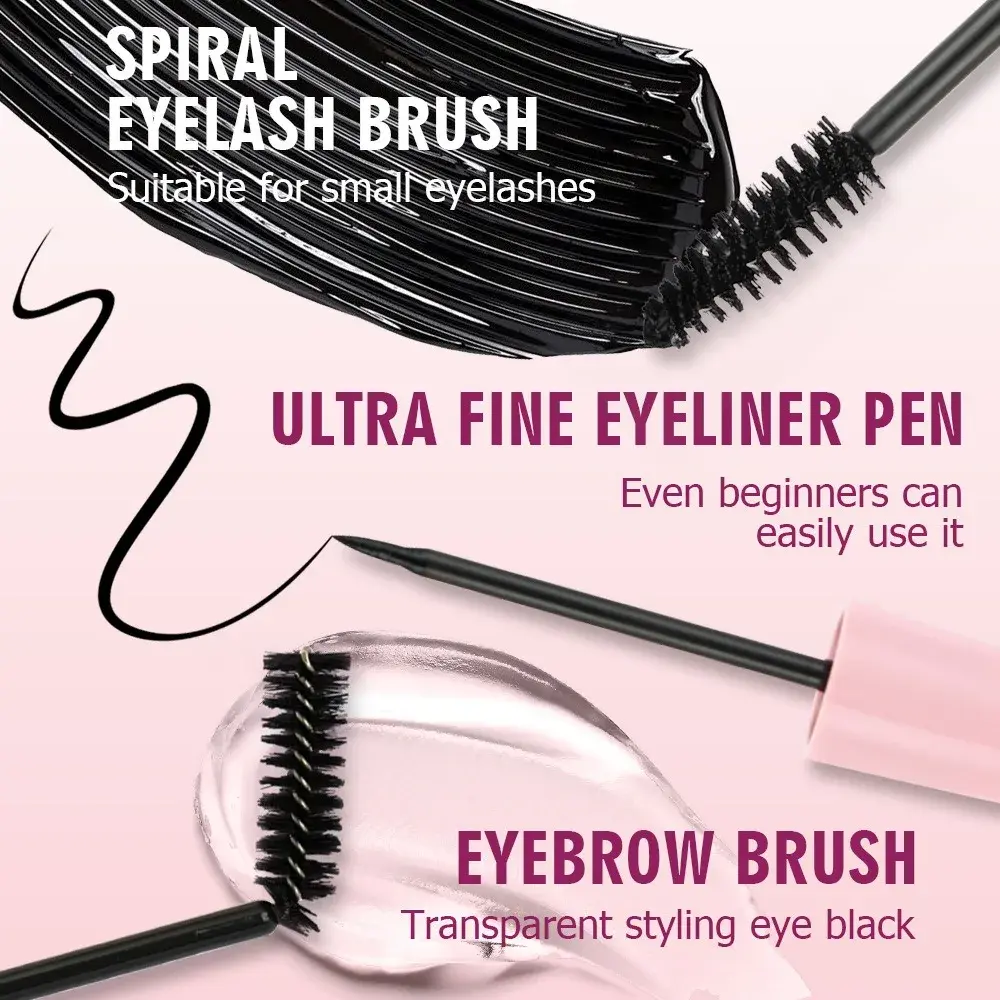Volumizing 4-in-1 Makeup Set - Curling Mascara Brow Gel Eyeliner Quick-Dry Waterproof Long-lasting for Bold Lashes&Defined Eyes