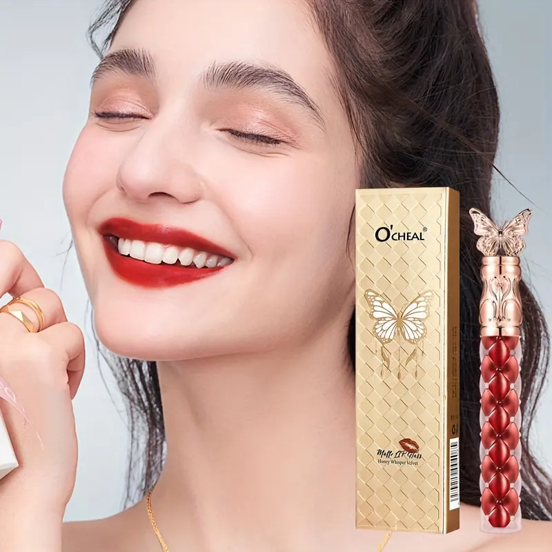 Lip glaze lipstick, velvet matte lipstick, easy to apply color, not easy to stick cup, butterfly packaging, delicate small