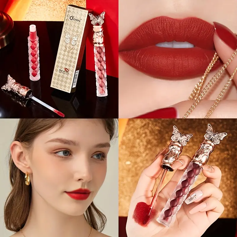 Lip glaze lipstick, velvet matte lipstick, easy to apply color, not easy to stick cup, butterfly packaging, delicate small