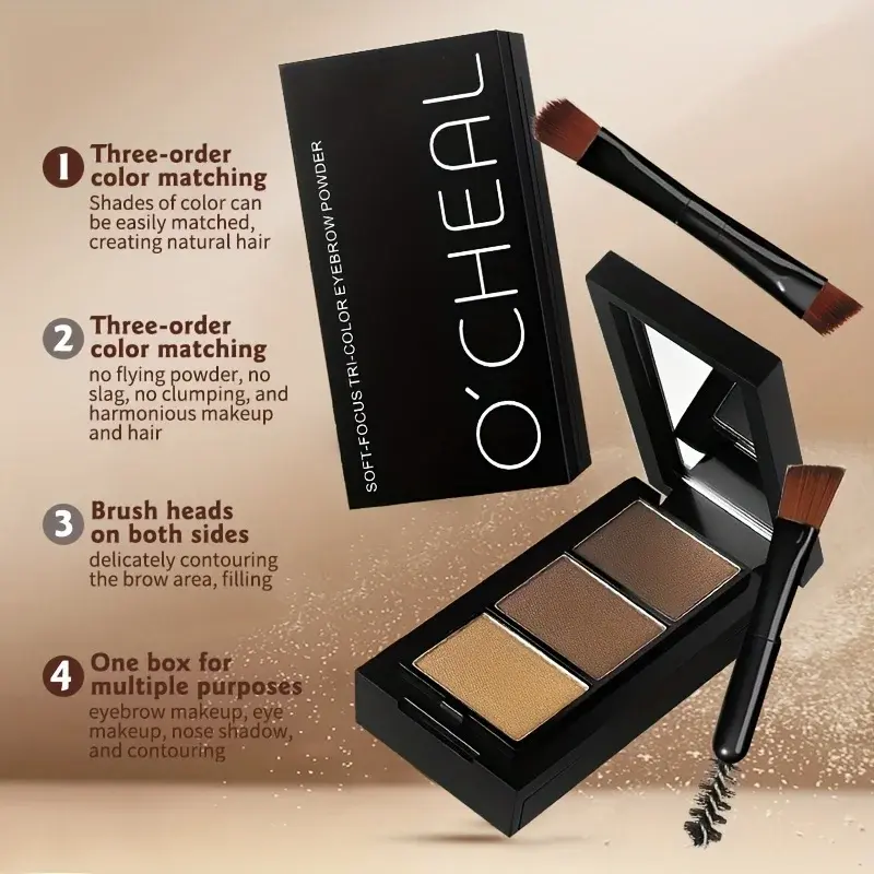 3 Color Eyebrow Powder Set Black/Brown Waterproof Lift-Up Eyebrow Cosmetic Eye Shadow Palette with Brush Professional Makeup