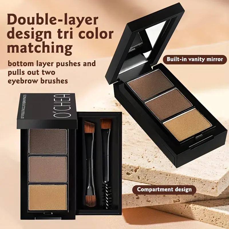 3 Color Eyebrow Powder Set Black/Brown Waterproof Lift-Up Eyebrow Cosmetic Eye Shadow Palette with Brush Professional Makeup