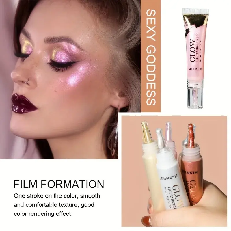 1PC Highly Pigmented Liquid Highlighter Makeup Waterproof Lasting Shimmer Glow Stick for Face Body Eyes Contour Highlighting