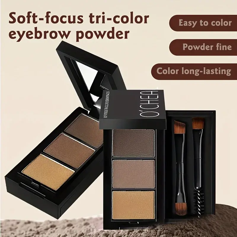 3 Color Eyebrow Powder Set Black/Brown Waterproof Lift-Up Eyebrow Cosmetic Eye Shadow Palette with Brush Professional Makeup