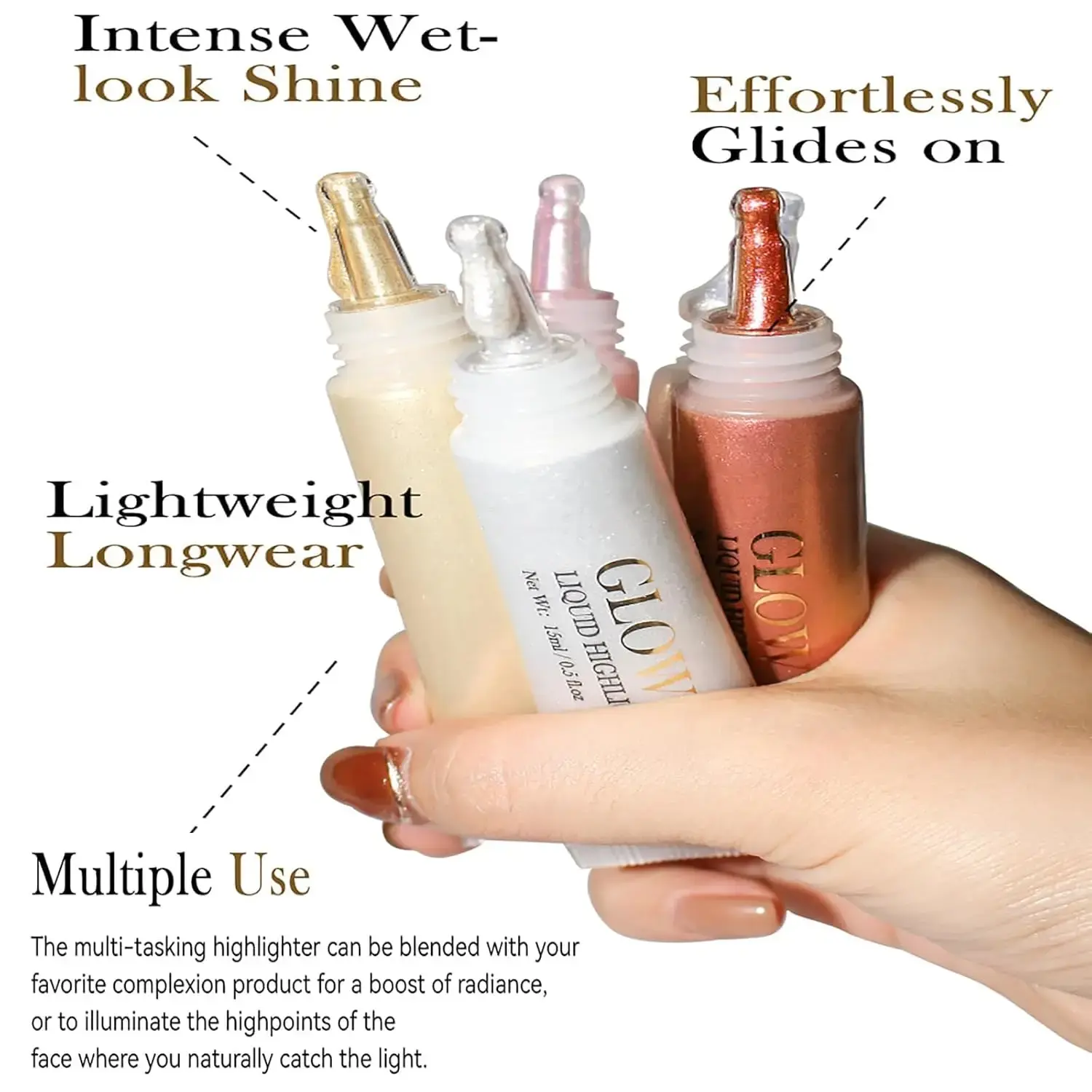 1PC Highly Pigmented Liquid Highlighter Makeup Waterproof Lasting Shimmer Glow Stick for Face Body Eyes Contour Highlighting