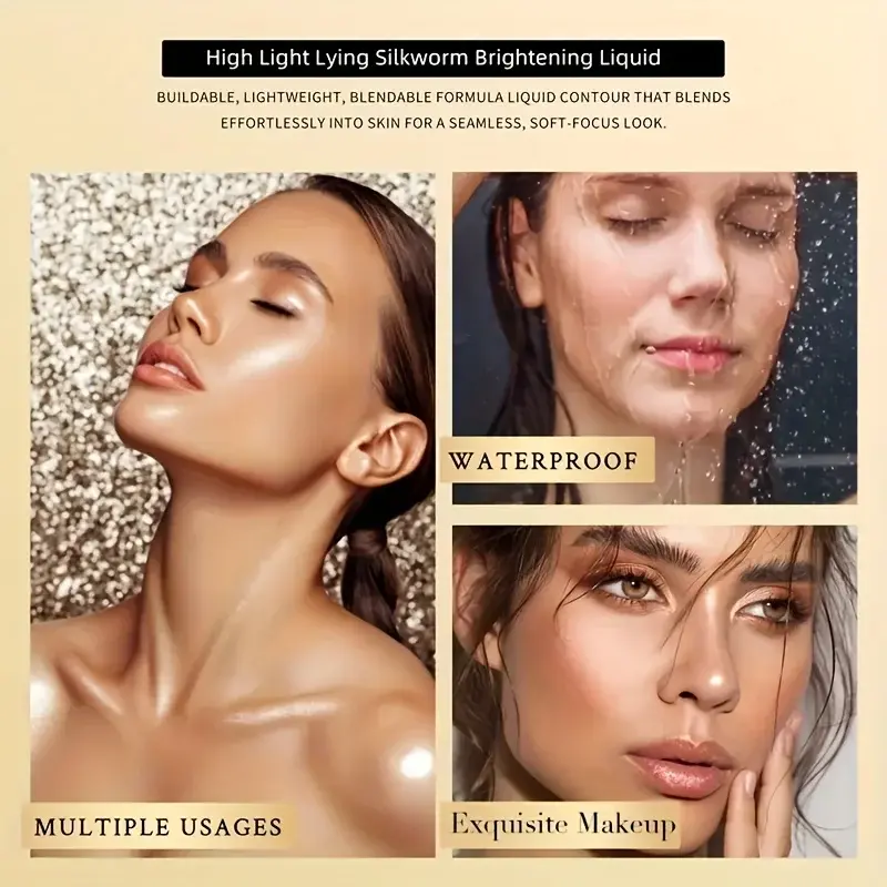 1PC Highly Pigmented Liquid Highlighter Makeup Waterproof Lasting Shimmer Glow Stick for Face Body Eyes Contour Highlighting