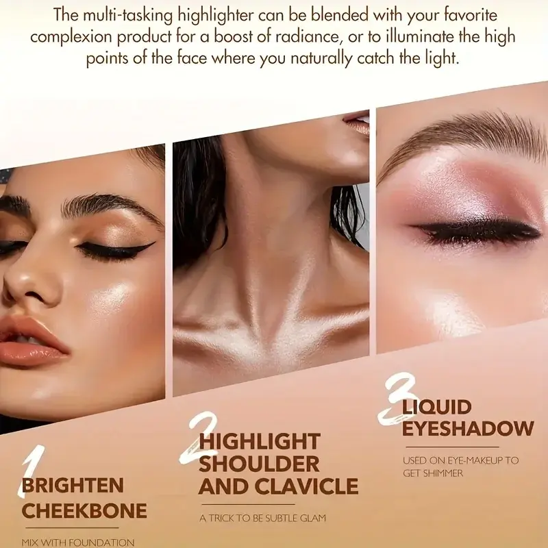 1PC Highly Pigmented Liquid Highlighter Makeup Waterproof Lasting Shimmer Glow Stick for Face Body Eyes Contour Highlighting