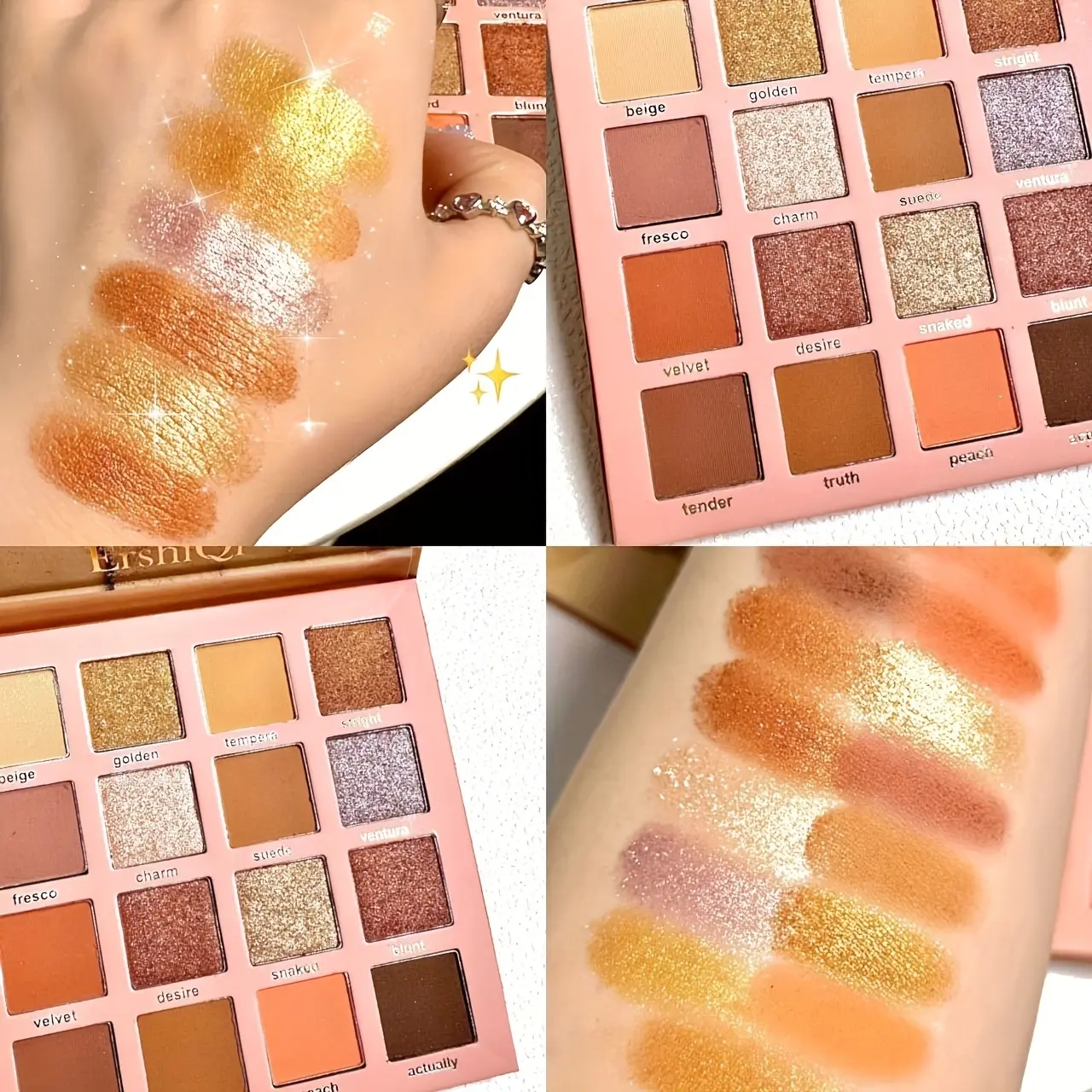 Golden Sunshine 16-Color Eyeshadow Blush & Highlighter Set - Pure Innocent Earth Tone Makeup Palette for Natural Look
