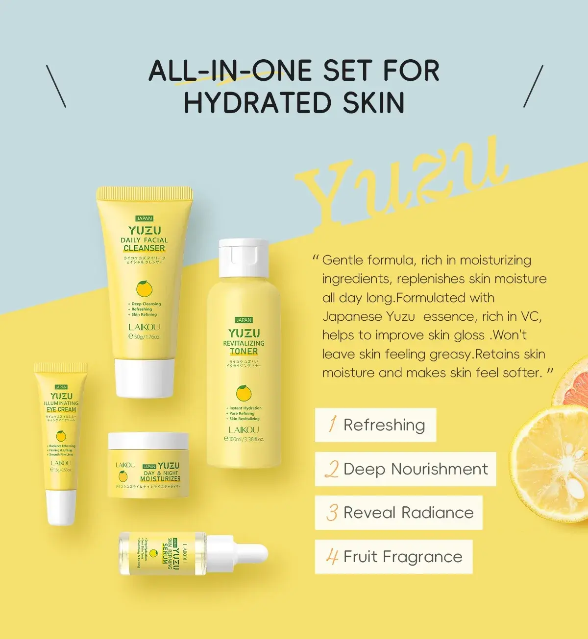 5PCS VC Moisturizing Skincare Set Brighten Facial Glowing Smooth Enhance Skin Elasticity Fade Fine Line Skin Rejuvenating Serum