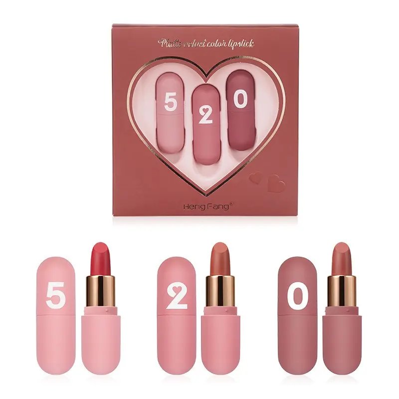 3Pcs Nude Liquid Lipstick Set for Women Waterproof Long-Lasting Beauty Cosmetic Kit Valentine's Day Gift Birthday Makeup