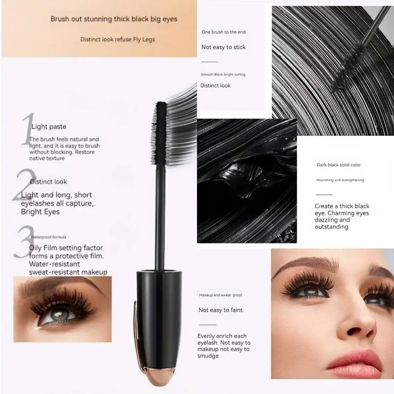 1 PC Waterproof 3D Mascara Thick Long Smudge-proof Plump Encrypted Long-lasting Curling Large Eye Makeup with 360° Spiral Brush