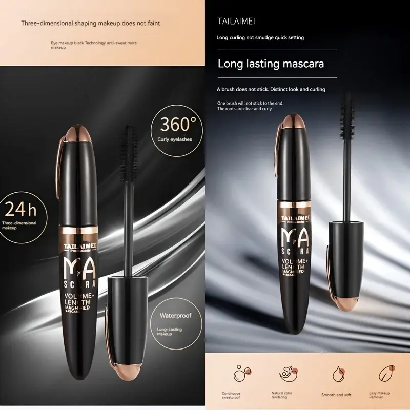 1 PC Waterproof 3D Mascara Thick Long Smudge-proof Plump Encrypted Long-lasting Curling Large Eye Makeup with 360° Spiral Brush