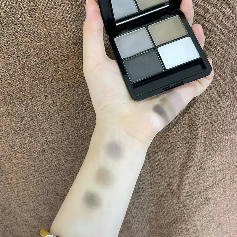 4-Color Eyeshadow Palette Gray & Black Smoky Matte Pearlescent Shimmer Brightening Base Eye Makeup Primer with Application Tool