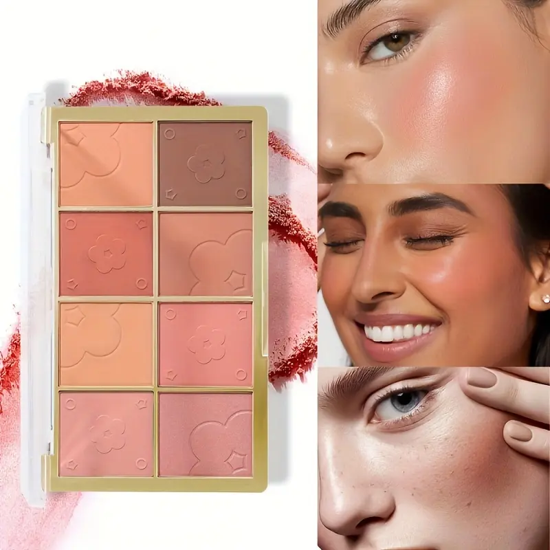 8-Color Matte Blush Palette Portable Sweatproof Long-Lasting Natural Cheek Makeup Skin-Fit Blusher Compact for Makeup Enthusiast