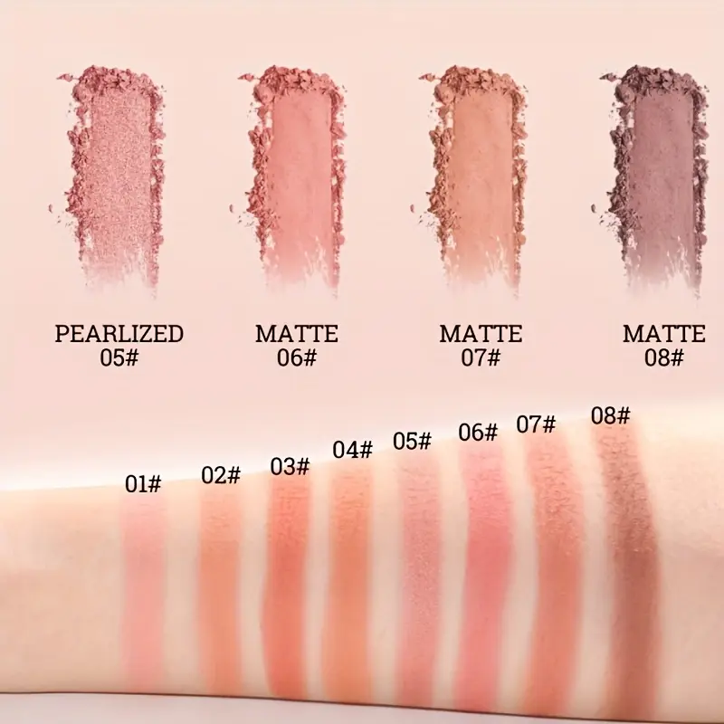 8-Color Matte Blush Palette Portable Sweatproof Long-Lasting Natural Cheek Makeup Skin-Fit Blusher Compact for Makeup Enthusiast