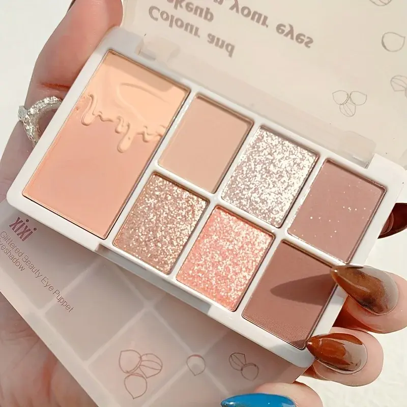 7 Color 2-in-1 Eyeshadow And Blush Palette - Oat Milk Tea Nude Chestnut Matte Shimmer Waterproof Long-Lasting Makeup