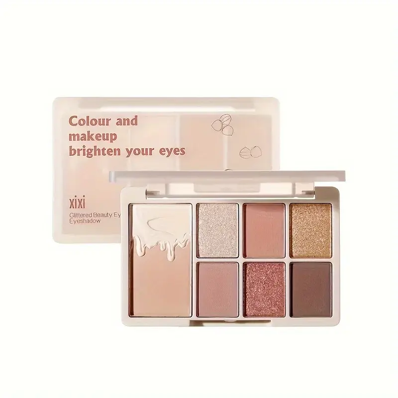 7 Color 2-in-1 Eyeshadow And Blush Palette - Oat Milk Tea Nude Chestnut Matte Shimmer Waterproof Long-Lasting Makeup