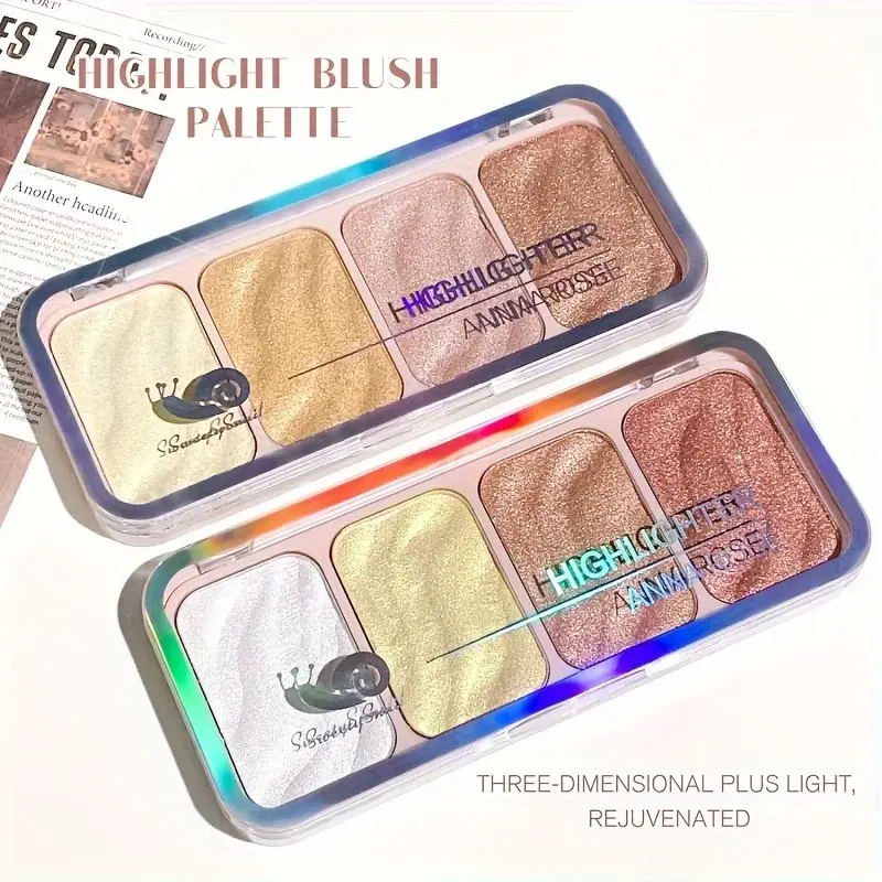 4-Color Highlighter Palette Pearl Shimmer Diamond Glow Waterproof Long-Lasting Makeup for Face & Eye Daily Party Holiday Use