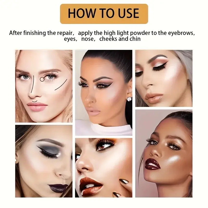 4-Color Highlighter Palette Pearl Shimmer Diamond Glow Waterproof Long-Lasting Makeup for Face & Eye Daily Party Holiday Use