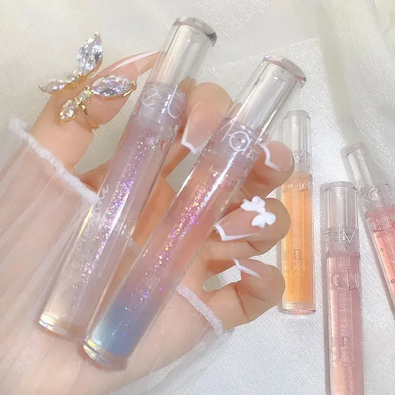 6 Colors Mirror Lip Glaze Jelly Gloss - Transparent Water Light Bright Durable Natural Moisturizing Lip Gloss