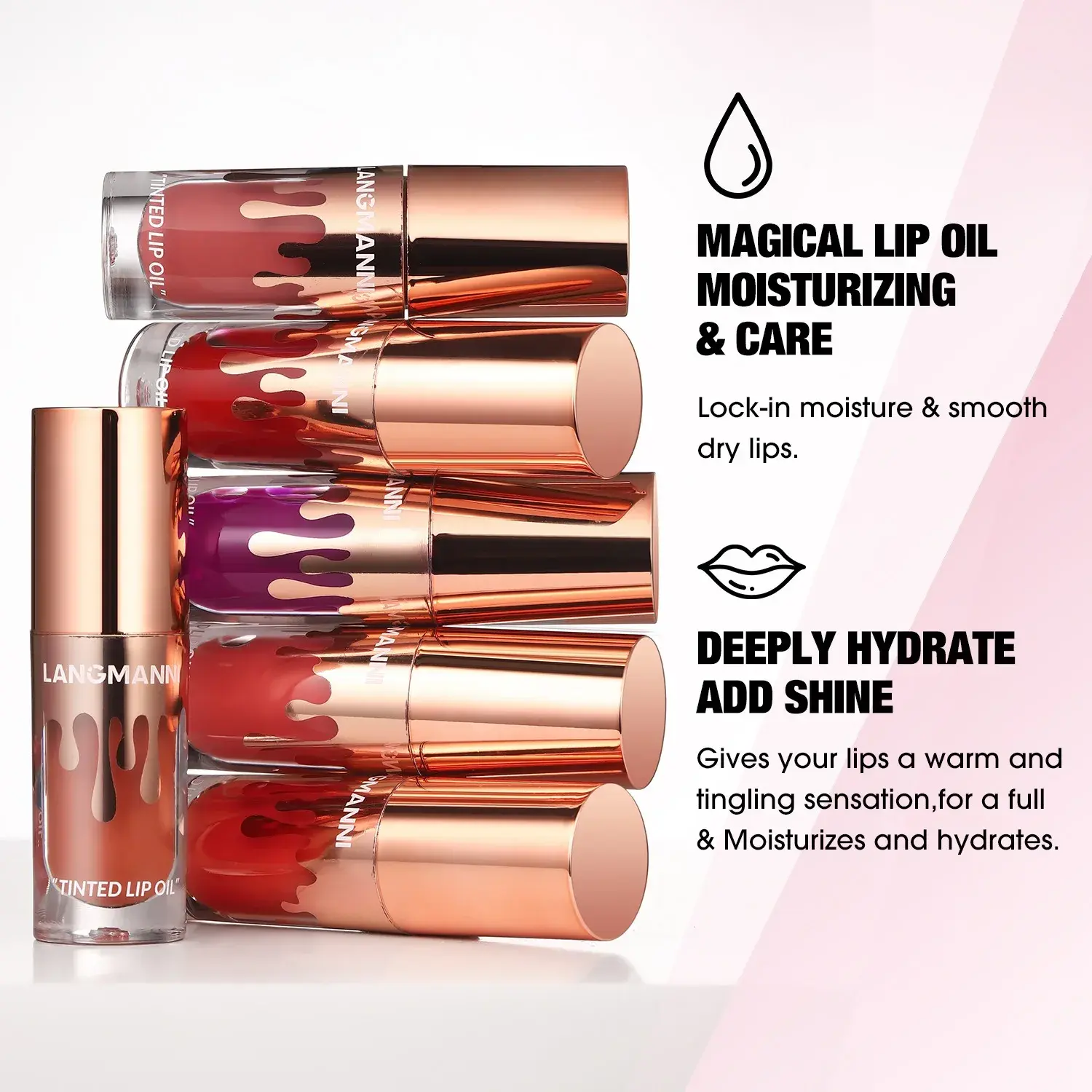 6 Colors Tinted Lip Oil High Shine Moisturizing Non-Sticky Nourishing Long-Lasting Hydration Vegan Cruelty-Free Lip Care