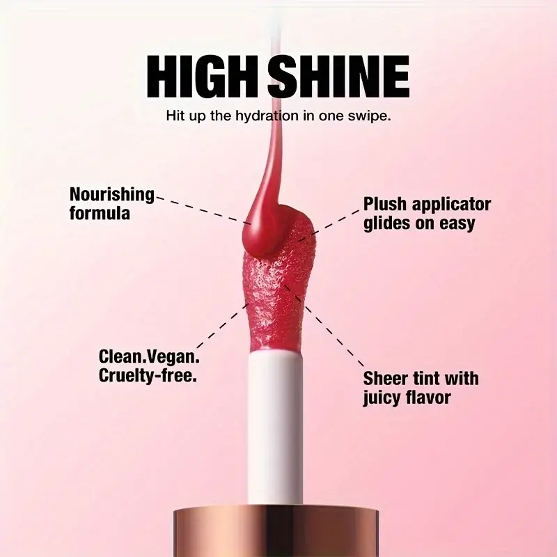 6 Colors Tinted Lip Oil High Shine Moisturizing Non-Sticky Nourishing Long-Lasting Hydration Vegan Cruelty-Free Lip Care