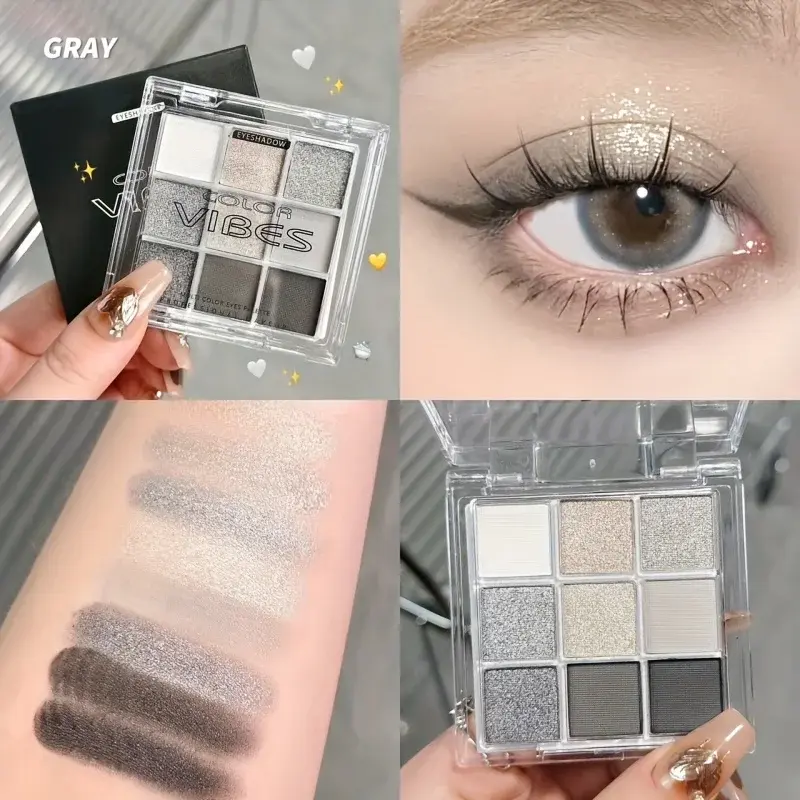 Multi-Color 9-Grid Eyeshadow Palette for Women Glitter Pearlescent Matte Shimmer Long-lasting Eye Makeup Cosmetic