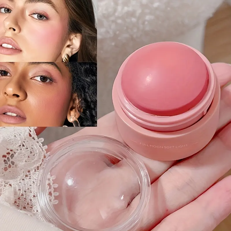 Cream blush ball,High-Pigment Formula,Semi-Matte & Powder Finish,Blendable Color blush Highlight stick for Eyes,Lips&Cheeks