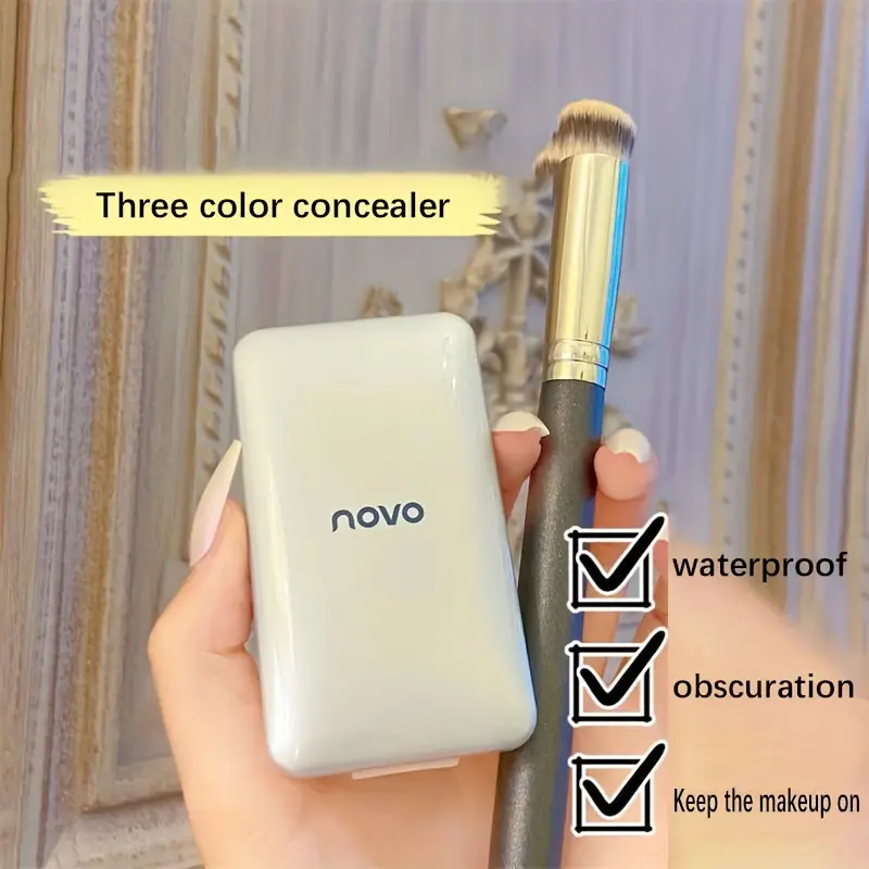 Three-Color Concealer Palette with Mirror Waterproof Dark Circle &Acne Mark Cover Tattoo Coverage Long-Lasting Makeup Foundation