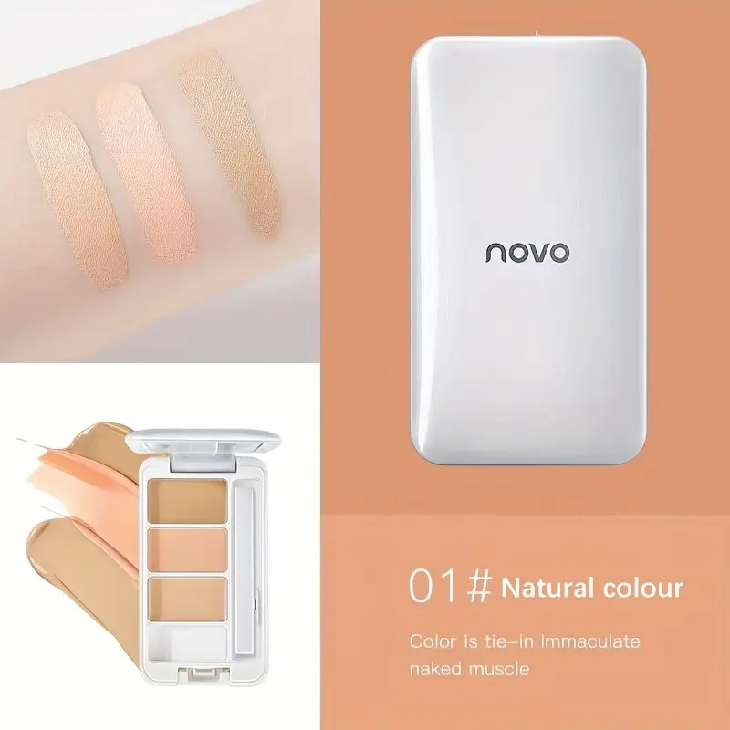 Three-Color Concealer Palette with Mirror Waterproof Dark Circle &Acne Mark Cover Tattoo Coverage Long-Lasting Makeup Foundation