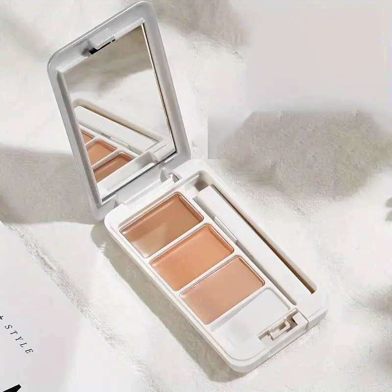 Three-Color Concealer Palette with Mirror Waterproof Dark Circle &Acne Mark Cover Tattoo Coverage Long-Lasting Makeup Foundation