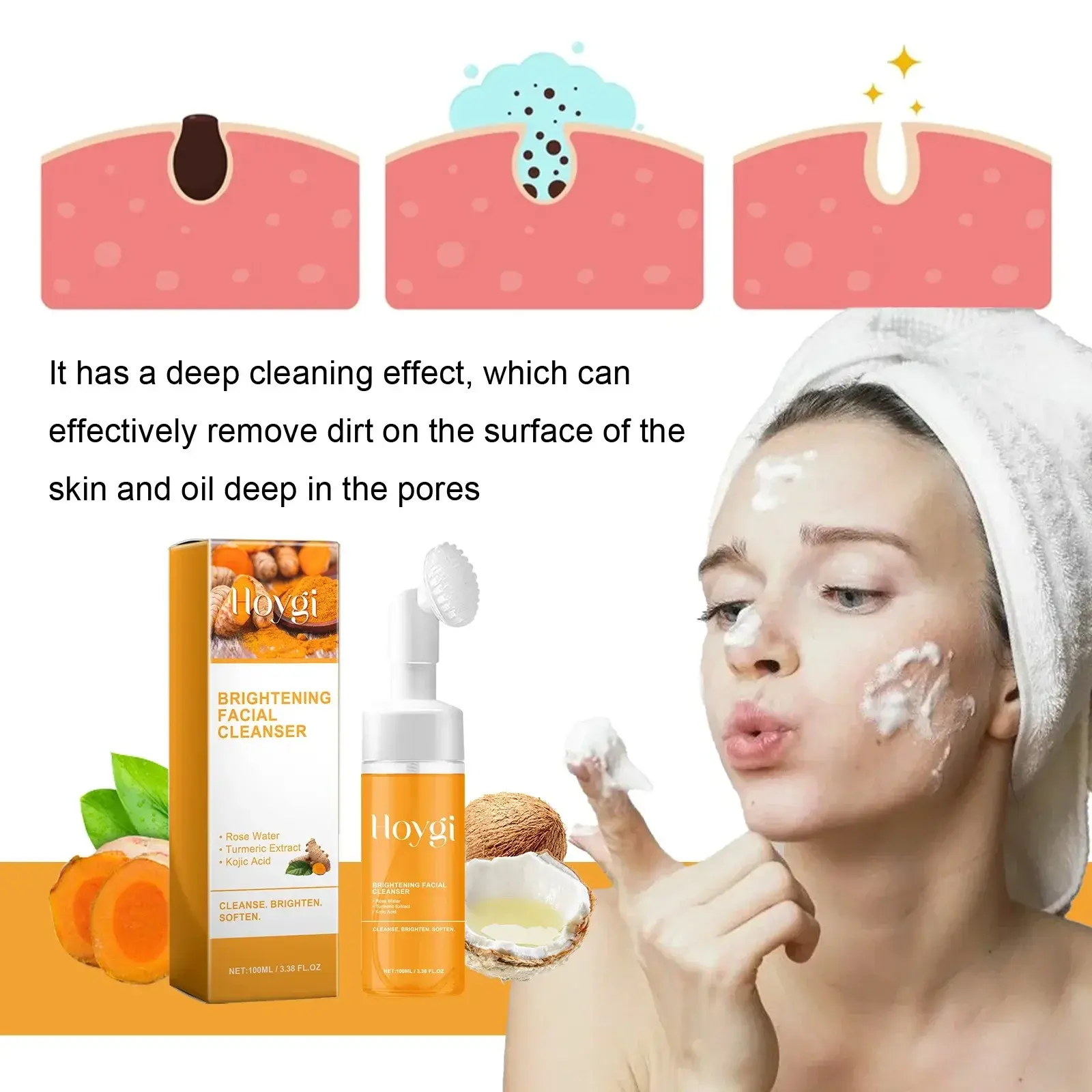 Turmeric Face Wash Cleansing Cream Dark Spot Remover Brightening Oil Control Deep Hydration Skin Care Cleanser