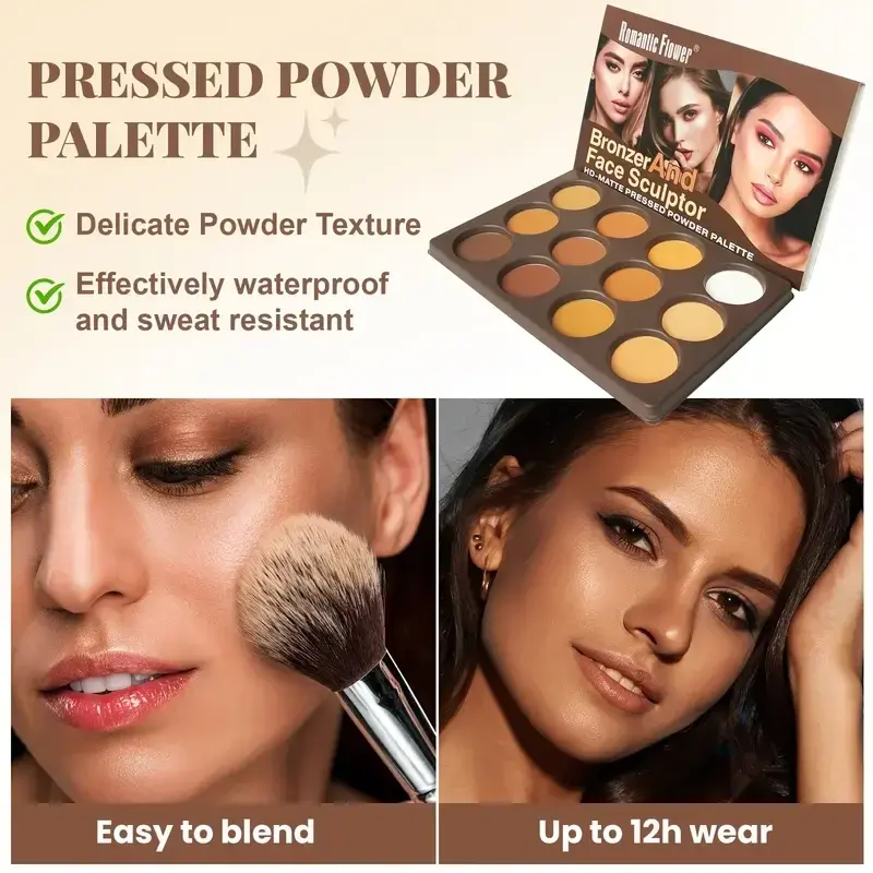 Matte Pressed Powder Bronzer & Face Sculptor Palette 12 Colors Long-Lasting Natural Waterproof Female Cosmetic Trimming