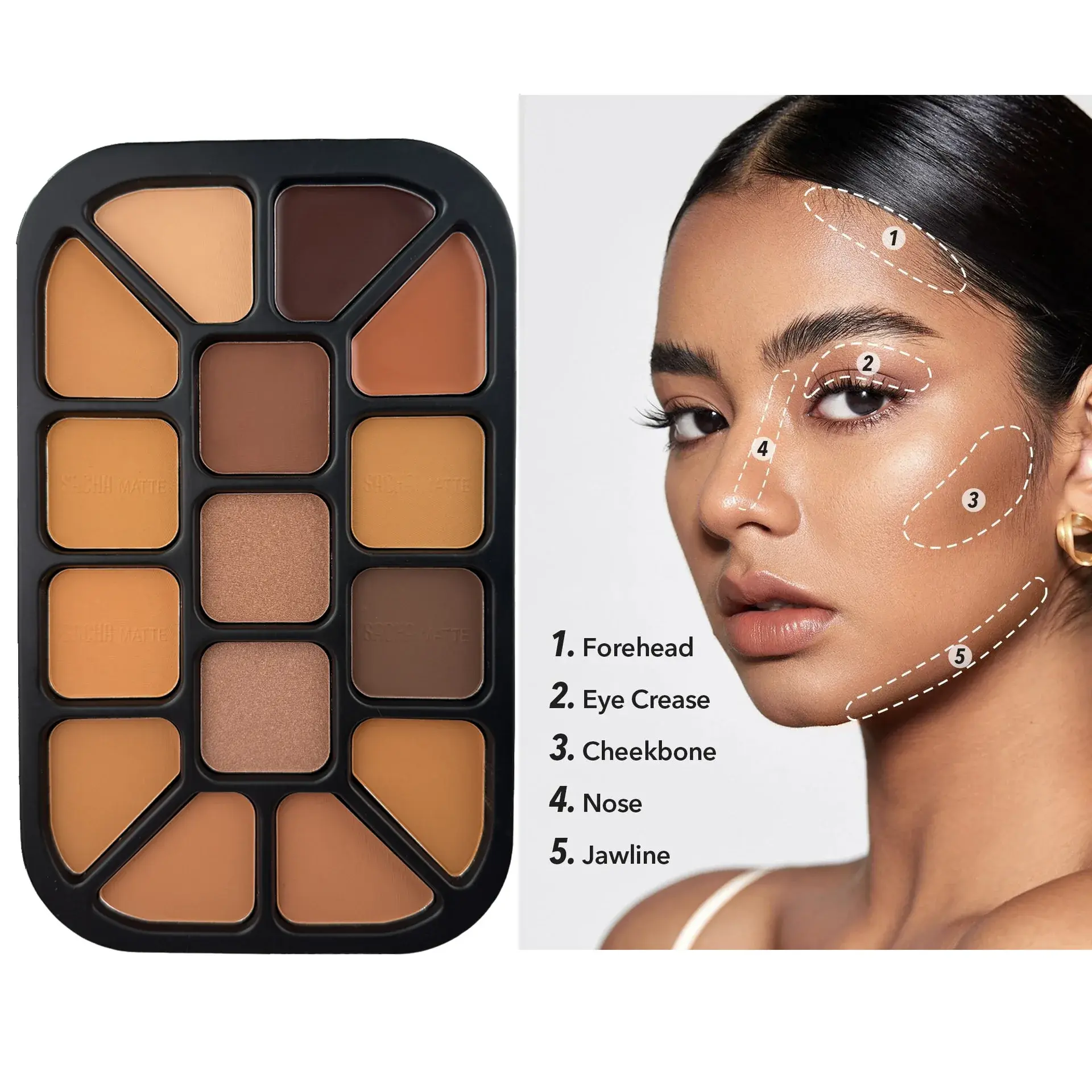 15-Color Face Contour Powder Palette Matte Highlighter Natural Shading Concealer Wet & Dry Formula for Face Sculpting Makeup