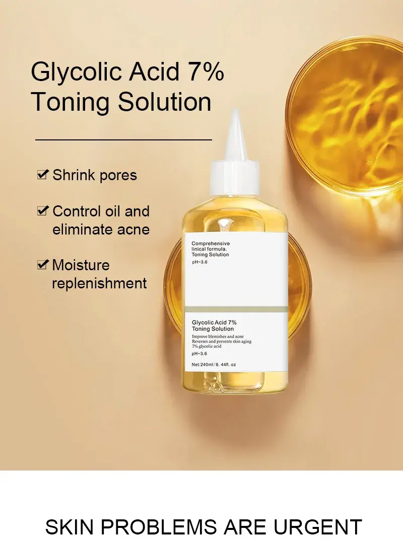 240ml  Glycolic Acid 7% Toning Solution Wrinkles Acne Removal & Skin Moisturizing Rejuvenating Lotion for Healthy Complexion