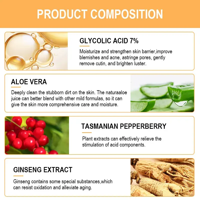240ml  Glycolic Acid 7% Toning Solution Wrinkles Acne Removal & Skin Moisturizing Rejuvenating Lotion for Healthy Complexion