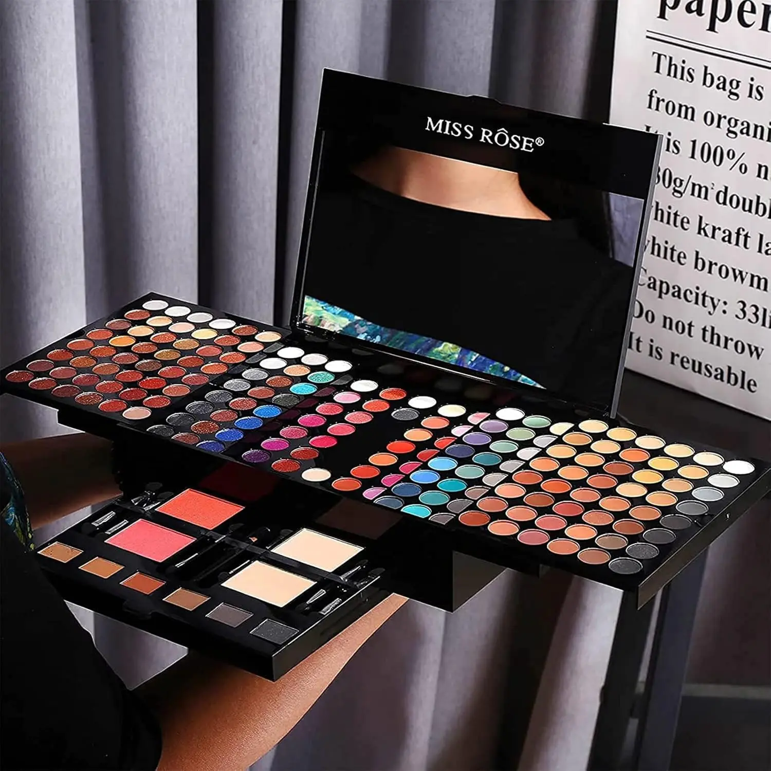 180 Colors Piano Eyeshadow Palette Matte & Shimmer Blush Set with Black Eyeliner Mother's Day Makeup Gift Kit For Mother's Day
