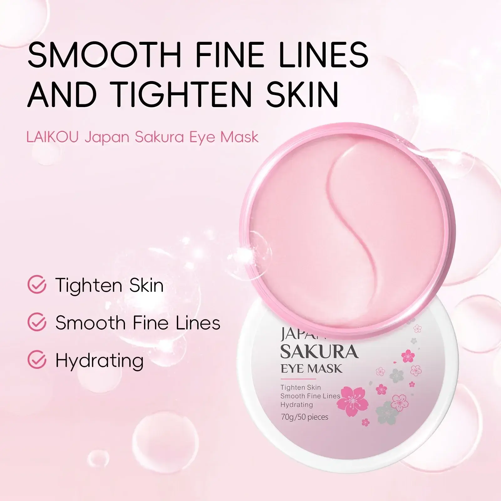 LAIKOU 50pcs Sakura Eye Masks Moisturizing Anti-Aging Dark Circle Reduction Eye Patches for Skin Care