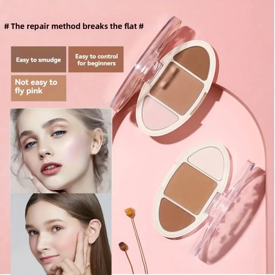 3 Color Contour Palette Face Sculpting & Nose Shading Trio - Highlight, Contour & Bronze in One Compact for Defined Features
