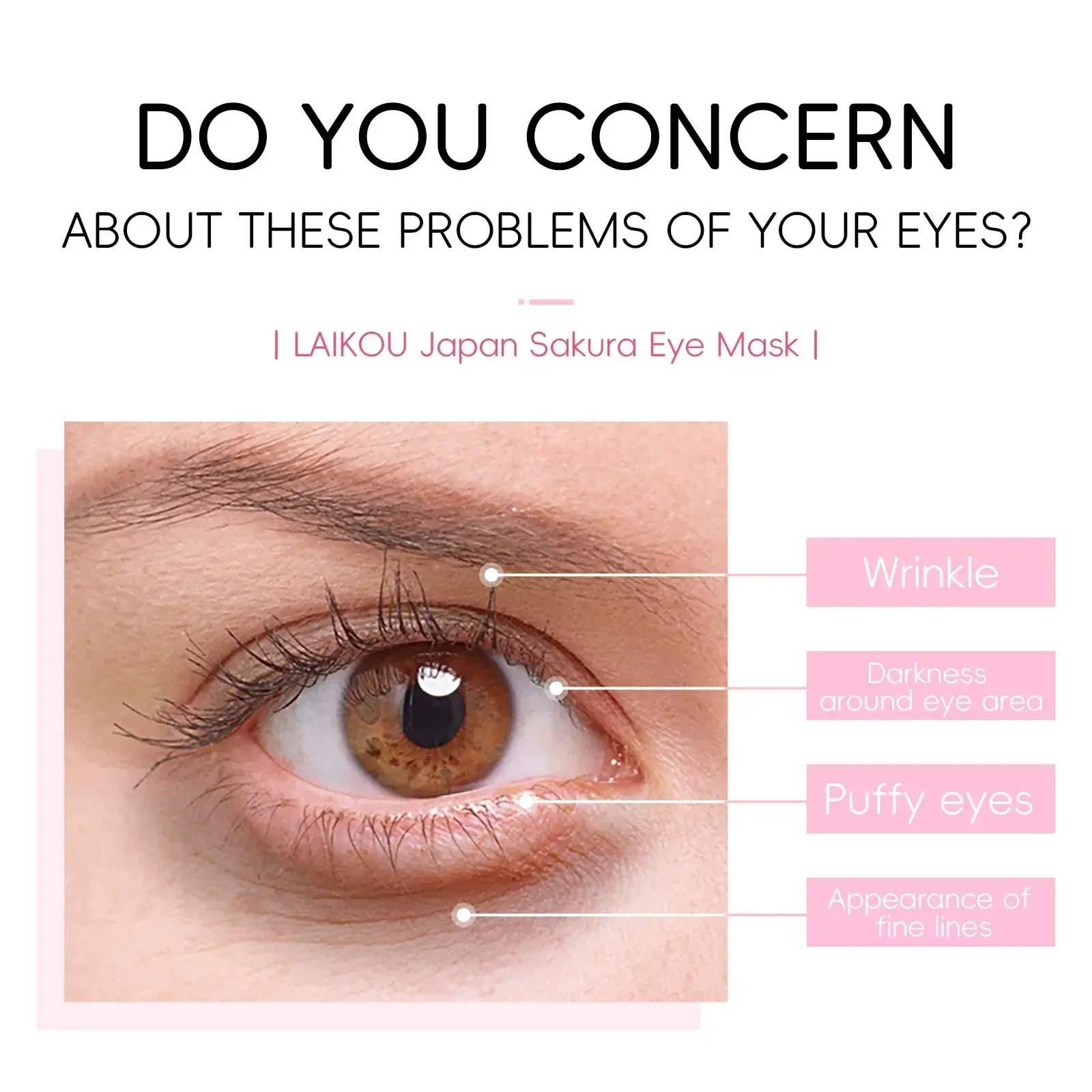 LAIKOU 50pcs Sakura Eye Masks Moisturizing Anti-Aging Dark Circle Reduction Eye Patches for Skin Care
