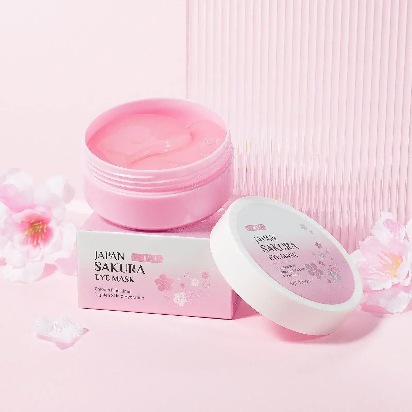 LAIKOU 50pcs Sakura Eye Masks Moisturizing Anti-Aging Dark Circle Reduction Eye Patches for Skin Care