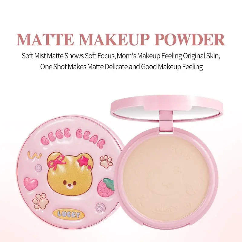 Cute Leather Matte Pressed Powder Smooth Oil Control Long-Lasting Waterproof Brightening Concealer Makeup Setting Powder