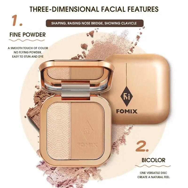Dual color high gloss facelift integrated disc brightens three-dimensional shadow, side shadow, nose shadow facelift powder