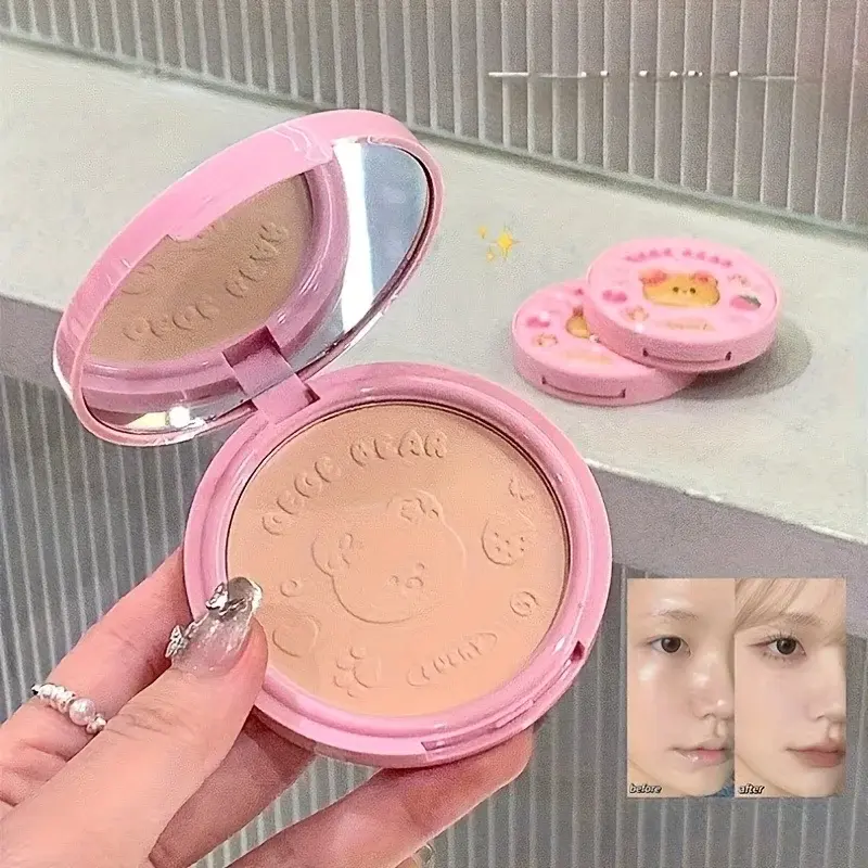 Cute Leather Matte Pressed Powder Smooth Oil Control Long-Lasting Waterproof Brightening Concealer Makeup Setting Powder