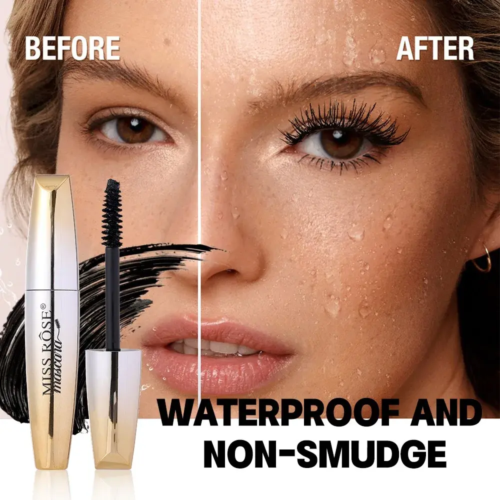 4D Waterproof Curling Mascara Black Silk Fiber Eyelash Extension - Lengthening Lasting Makeup for Women No Smudging