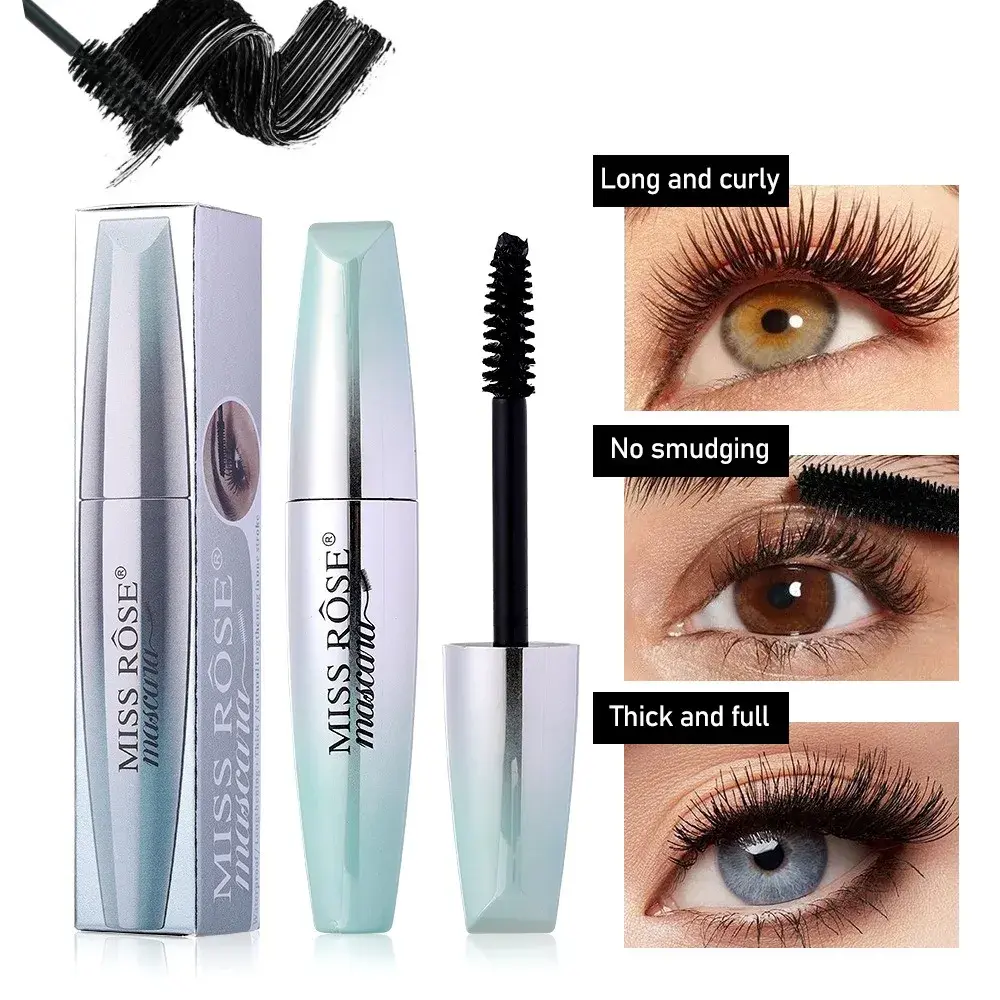 4D Waterproof Curling Mascara Black Silk Fiber Eyelash Extension - Lengthening Lasting Makeup for Women No Smudging
