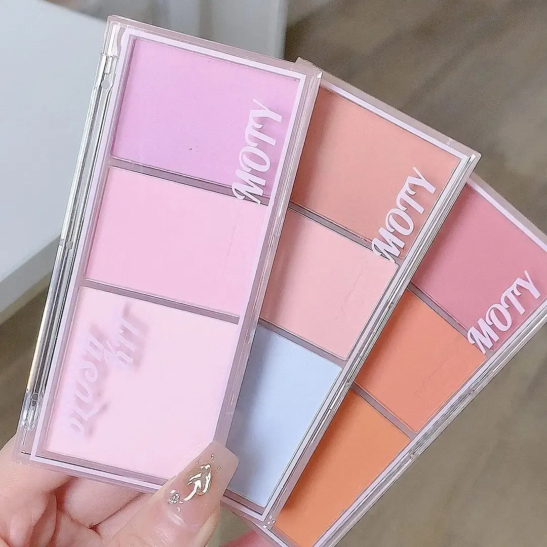 3 Colors Blush Palette Waterproof Pink Taro Purple Matte Blusher Face Makeup with Mashed Potato Texture Highlight Powder Blush